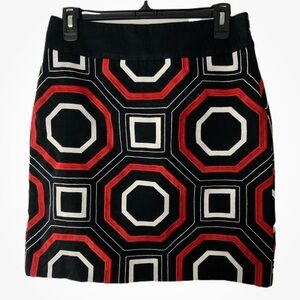 Ann Taylor Black and Red Geometric Pencil Skirt